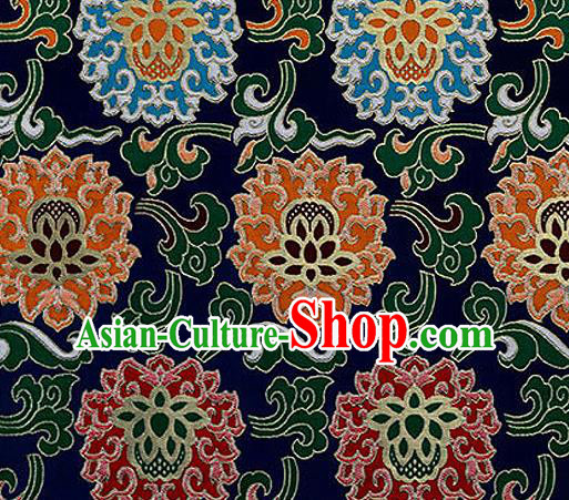 Traditional Chinese Tang Suit Silk Fabric Navy Nanjing Brocade Material Classical Lotus Pattern Design Satin Drapery