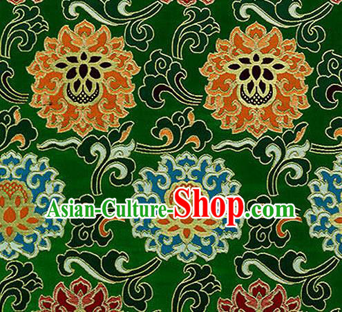 Traditional Chinese Tang Suit Silk Fabric Green Nanjing Brocade Material Classical Lotus Pattern Design Satin Drapery