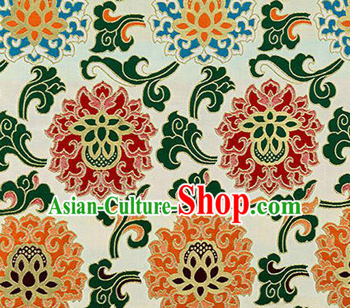 Traditional Chinese Tang Suit Silk Fabric White Nanjing Brocade Material Classical Lotus Pattern Design Satin Drapery