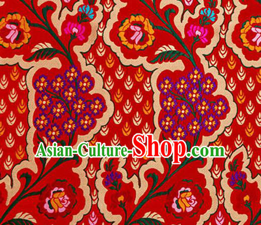 Traditional Chinese Tang Suit Red Nanjing Brocade Material Silk Fabric Classical Flowers Pattern Design Satin Drapery