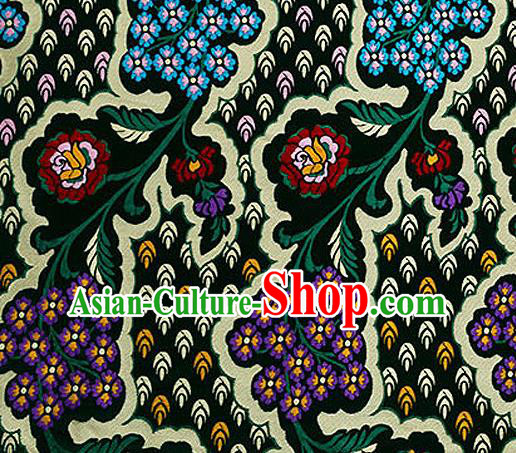 Traditional Chinese Tang Suit Black Nanjing Brocade Material Silk Fabric Classical Flowers Pattern Design Satin Drapery