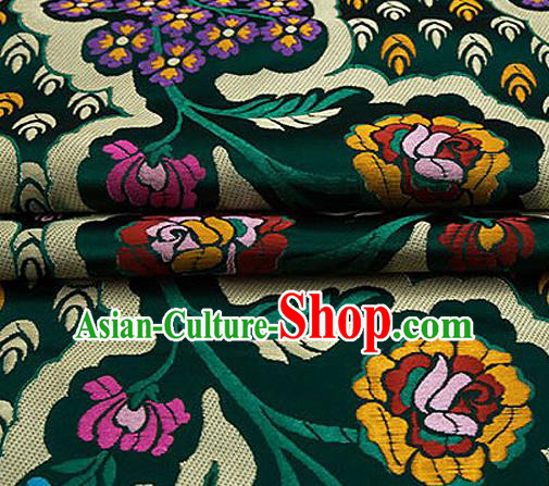 Traditional Chinese Tang Suit Green Nanjing Brocade Material Silk Fabric Classical Flowers Pattern Design Satin Drapery