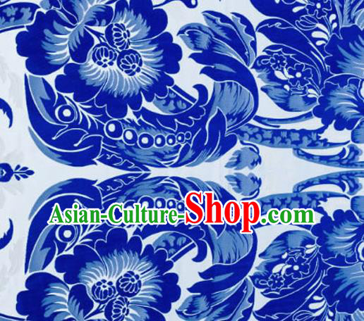 Chinese Traditional Cheongsam Blue Nanjing Brocade Material Silk Fabric Classical Pattern Design Satin Drapery