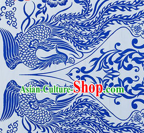 Chinese Traditional Cheongsam Blue Nanjing Brocade Material Silk Fabric Classical Phoenix Pattern Design Satin Drapery