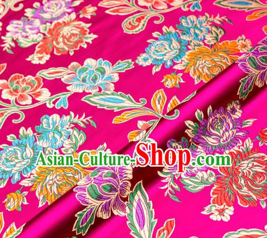 Traditional Chinese Tang Suit Silk Fabric Rosy Brocade Material Classical Peony Pattern Design Satin Drapery