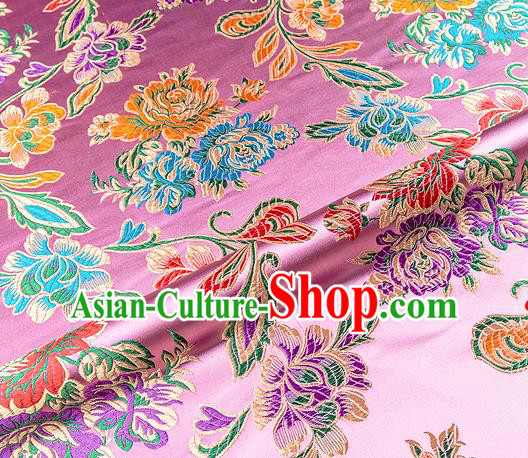 Traditional Chinese Tang Suit Silk Fabric Pink Brocade Material Classical Peony Pattern Design Satin Drapery