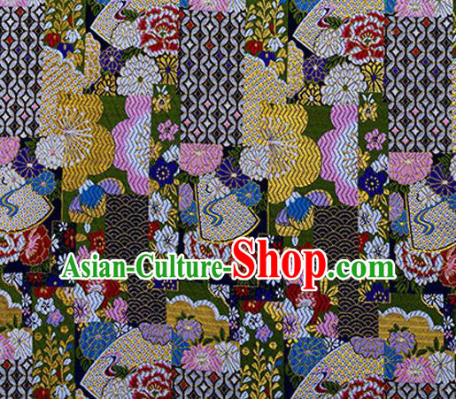 Asian Japanese Traditional Fabric Black Brocade Silk Material Classical Pattern Design Satin Drapery