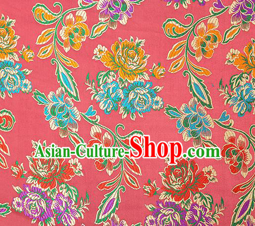 Traditional Chinese Tang Suit Silk Fabric Watermelon Red Brocade Material Classical Peony Pattern Design Satin Drapery