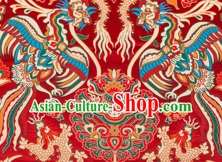 Asian Chinese Traditional Red Satin Fabric Tang Suit Nanjing Brocade Silk Material Classical Phoenix Dragon Pattern Design Drapery
