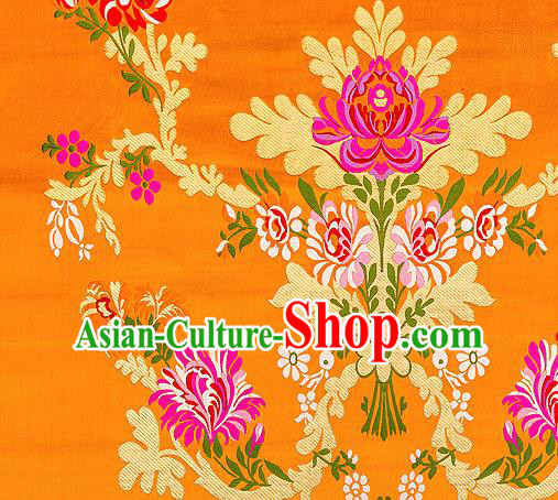 Asian Chinese Traditional Satin Fabric Tang Suit Orange Brocade Silk Material Classical Peony Pattern Design Drapery