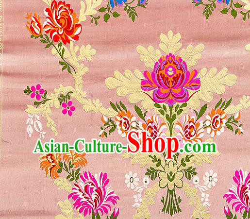 Asian Chinese Traditional Satin Fabric Tang Suit Pink Brocade Silk Material Classical Peony Pattern Design Drapery