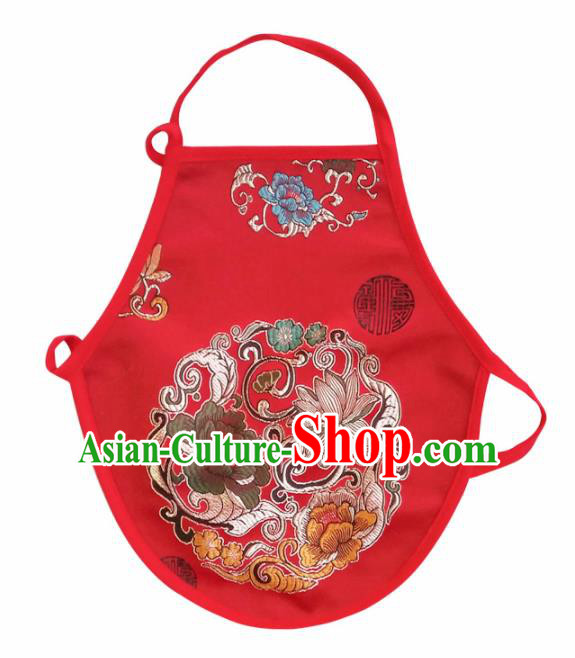 Chinese Classical Embroidered Peony Brocade Bellyband Traditional Baby Red Silk Stomachers for Kids