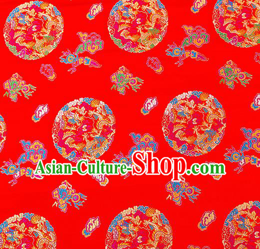 Asian Chinese Traditional Satin Fabric Tang Suit Red Brocade Silk Material Classical Clouds Dragons Pattern Design Drapery