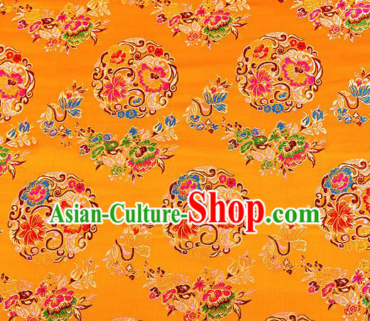 Asian Chinese Traditional Satin Fabric Tang Suit Golden Brocade Silk Material Classical Peony Pattern Design Drapery