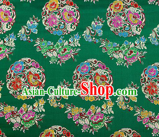 Asian Chinese Traditional Satin Fabric Tang Suit Green Brocade Silk Material Classical Peony Pattern Design Drapery