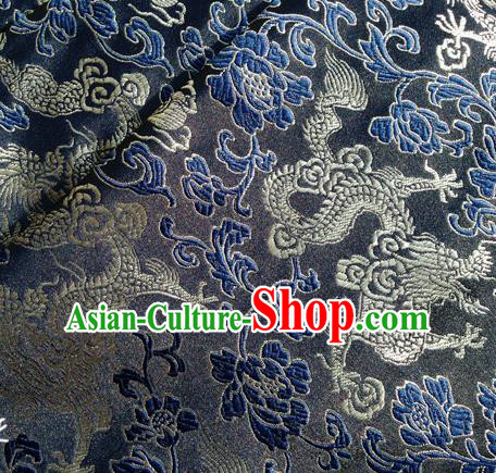 Asian Chinese Traditional Fabric Navy Satin Brocade Silk Material Classical Dragon Pattern Design Satin Drapery