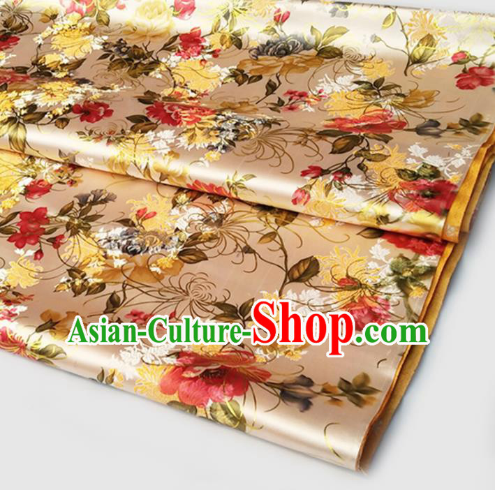 Asian Chinese Traditional Fabric Tang Suit Golden Brocade Silk Material Classical Chrysanthemum Pattern Design Satin Drapery