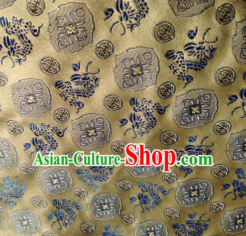 Asian Chinese Traditional Fabric Bronze Satin Brocade Silk Material Classical Dragons Pattern Design Satin Drapery