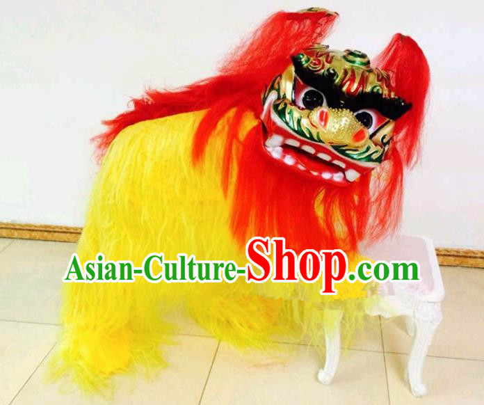 Chinese Traditional Lion Dance Yellow Fur Costumes Spring Festival Lion Dance Props for Kids