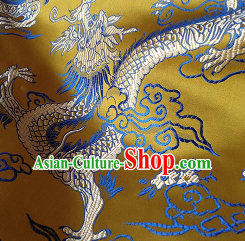 Asian Chinese Traditional Fabric Yellow Satin Brocade Silk Material Classical Dragon Pattern Design Satin Drapery