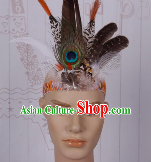 Halloween Catwalks Feather Hair Accessories Cosplay Primitive Tribe Feather Hair Clasp for Kids