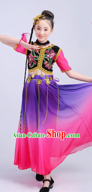Chinese Traditional Uigurian Ethnic Costumes Uyghur Nationality Folk Dance Dress for Kids