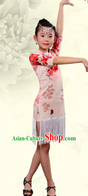 Chinese Traditional Classical Dance Costumes Latin Dance Qipao Dress for Kids