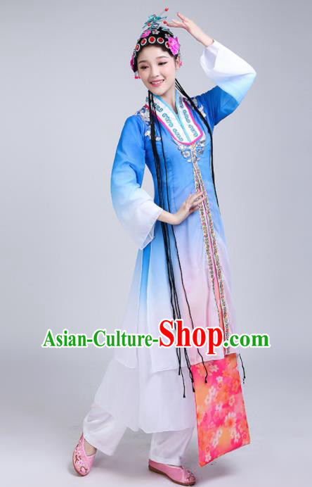 Chinese Traditional Beijing Opera Costumes Folk Dance Blue Dress for Women