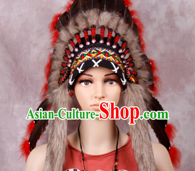 Top Performance Catwalks Headwear Halloween Cosplay Apache Knight Hair Accessories Feather Hat