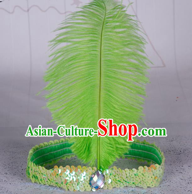 Top Grade Catwalks Headwear Halloween Cosplay Hair Accessories Green Feather Hair Clasp