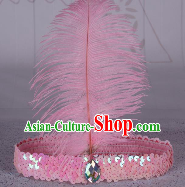 Top Grade Catwalks Headwear Halloween Cosplay Hair Accessories Pink Feather Hair Clasp