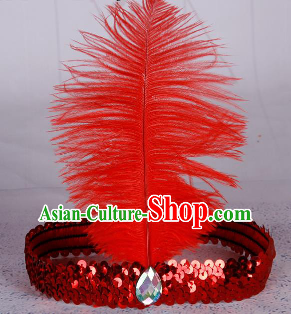 Top Grade Catwalks Headwear Halloween Cosplay Hair Accessories Red Feather Hair Clasp