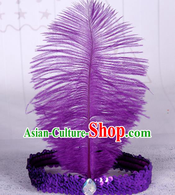 Top Grade Catwalks Headwear Halloween Cosplay Hair Accessories Purple Feather Hair Clasp