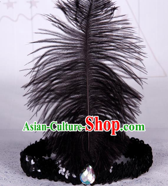 Top Grade Catwalks Headwear Halloween Cosplay Hair Accessories Black Feather Hair Clasp