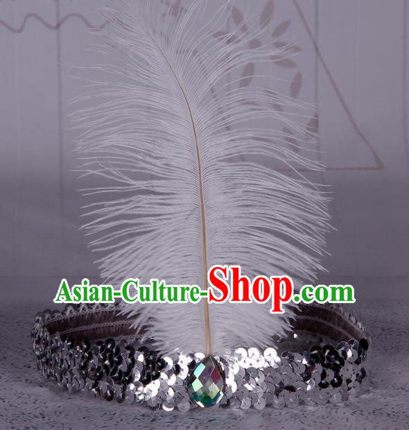Top Grade Catwalks Headwear Halloween Cosplay Hair Accessories White Feather Hair Clasp
