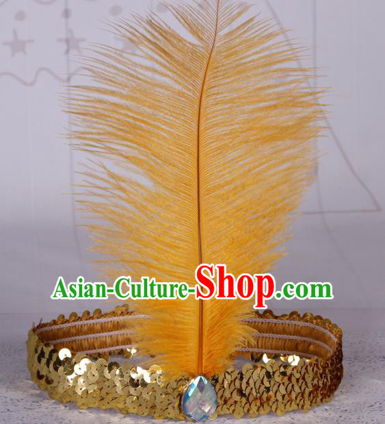 Top Grade Catwalks Headwear Halloween Cosplay Hair Accessories Golden Feather Hair Clasp