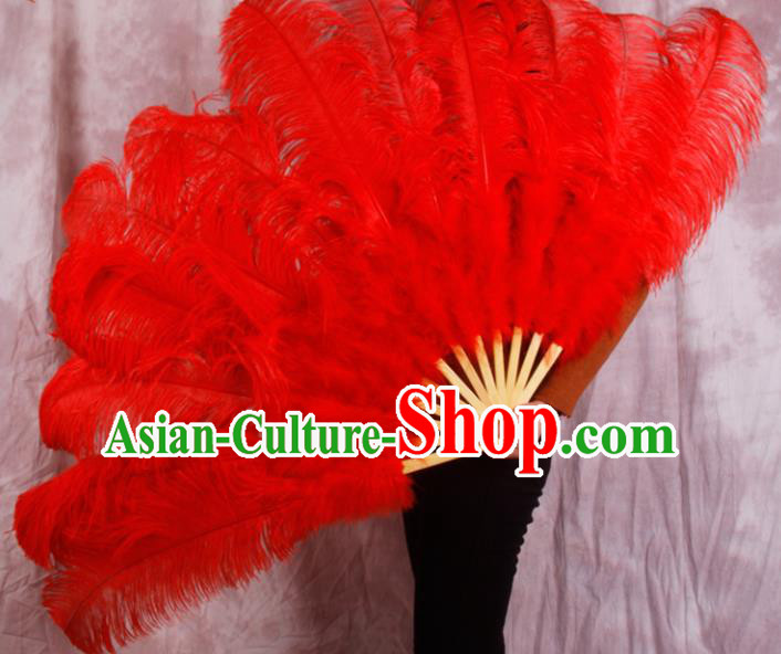 Top Grade Red Feather Fans Halloween Cosplay Folding Fans Belly Dance Fan