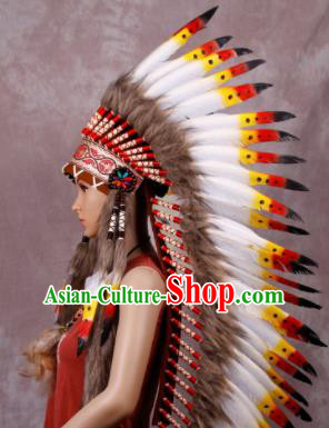 Halloween Performance Catwalks Headwear Cosplay Apache Knight Hair Accessories Feather Hat for Adults