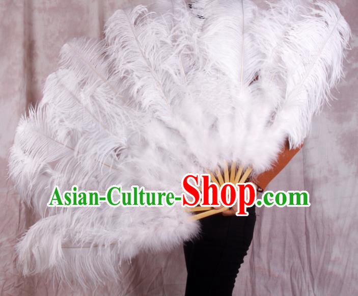 Top Grade White Feather Fans Halloween Cosplay Folding Fans Belly Dance Fan