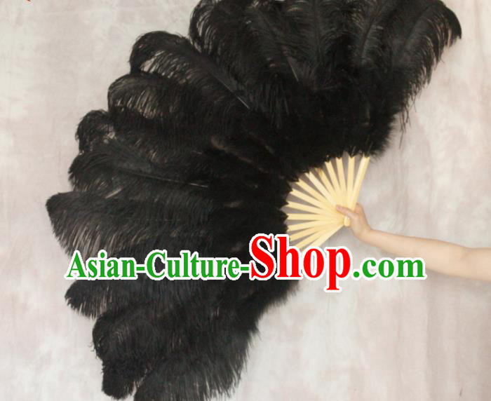 Top Grade Black Feather Fans Halloween Cosplay Folding Fans Belly Dance Fan