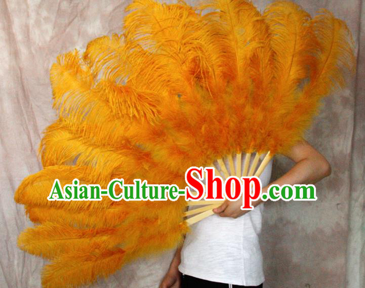 Top Grade Orange Feather Fans Halloween Cosplay Folding Fans Belly Dance Fan