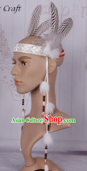 Halloween Savage Catwalks Feather Headdress Cosplay Apache Knight Feather Hair Clasp for Adults