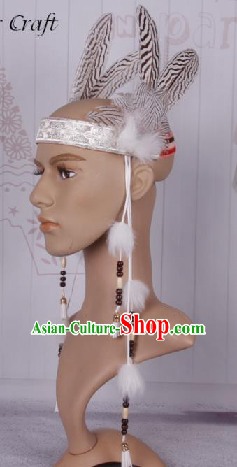 Halloween Savage Catwalks Feather Headdress Cosplay Apache Knight Feather Hair Clasp for Adults