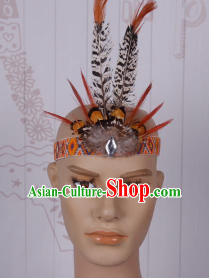 Halloween Catwalks Feather Headdress Cosplay Malankara Feather Hair Clasp for Adults