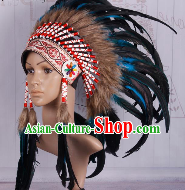 Halloween Donald Catwalks Deluxe Colorful Feather Headdress Cosplay Apache Knight Feather Hat for Adults