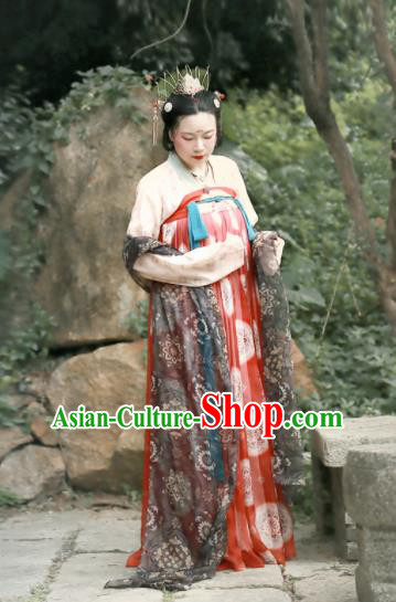 Chinese Ancient Imperial Consort Red Hanfu Dress Tang Dynasty Palace Embroidered Costumes for Women