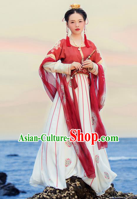 Traditional Chinese Ancient Flying Apsaras Hanfu Dress Tang Dynasty Princess Embroidered Costumes for Women