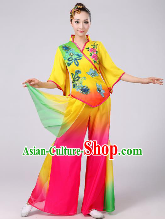 Chinese Traditional Classical Dance Costumes Folk Dance Fan Dance Yellow Clothing for Women