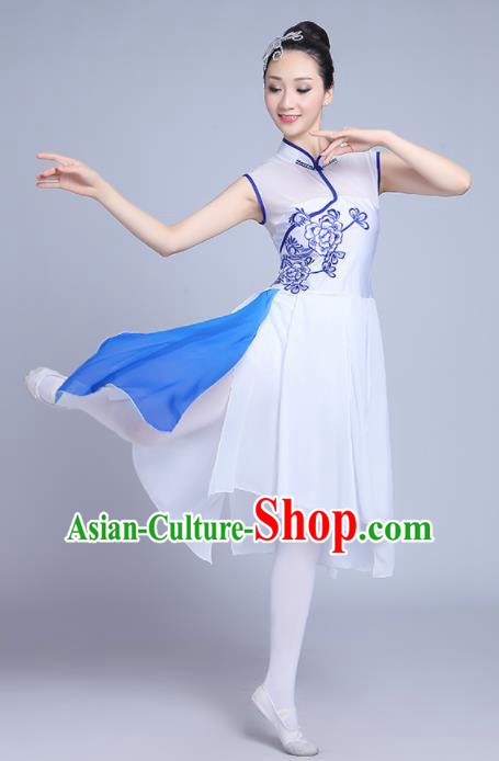 Chinese Traditional Classical Dance Costumes Folk Dance Umbrella Dance White Dress for Women