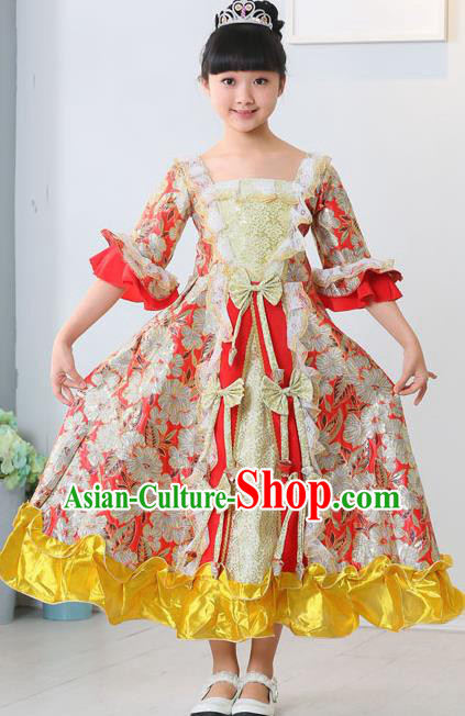 Top Grade European Classical Dance Costumes Court Dance Red Full Dress for Kids